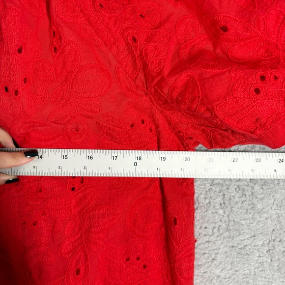 Calypso St. Barth Red Eyelet Embroidered Button Front Puff Sleeve Top Women's M - Picture 3 of 6